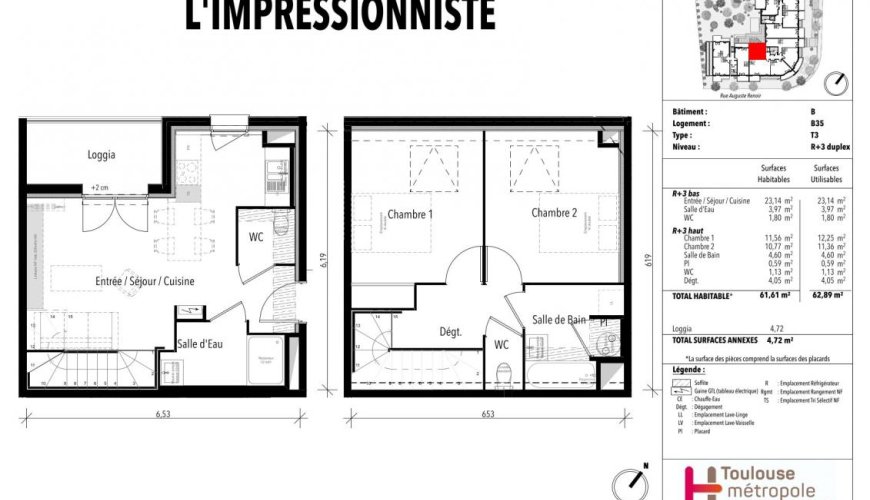 L'IMPRESSIONNISTE - Appt T3 duplex en location accession 31200 Toulous secteur Croix Daurade